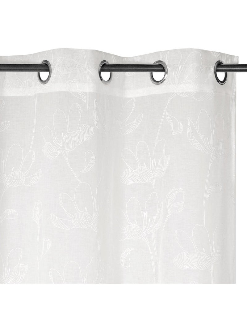 Rideau voilage imprimé floral à œillets 140x240cm prêt a poser, Blanc Blanc - Kiabi