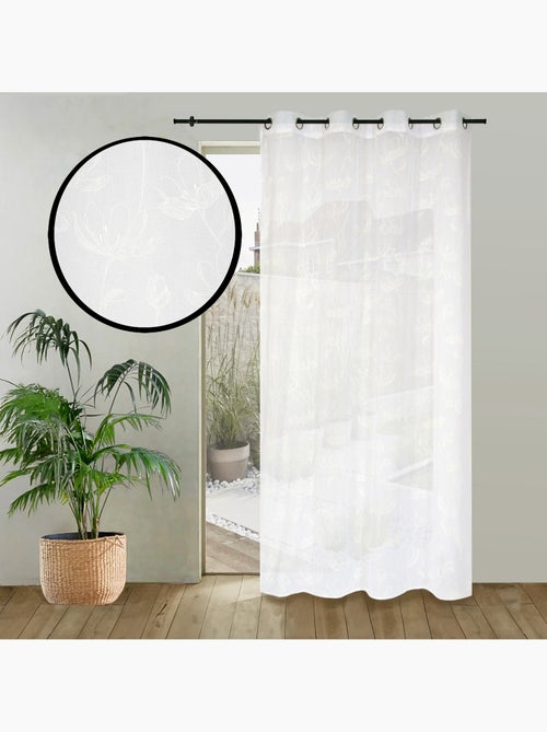Rideau voilage imprimé floral à œillets 140x240cm prêt a poser, Blanc - Kiabi