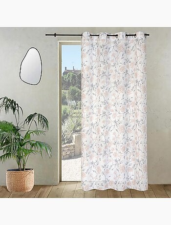Rideau Voilage Imprimé floral, à œillets 140x240cm prêt à Poser, Blanc