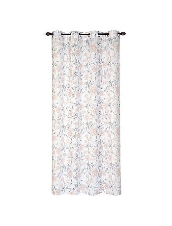 Rideau Voilage Imprimé floral, à œillets 140x240cm prêt à Poser, Blanc