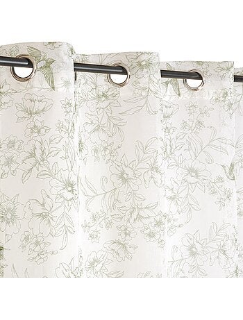 Rideau voilage imprimé floral, à œillets 140x240cm prêt à poser, vert kaki