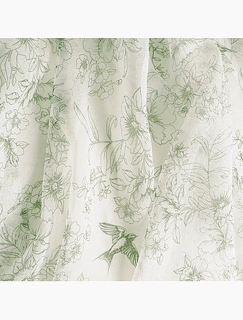 Rideau voilage imprimé floral, à œillets 140x240cm prêt à poser, vert kaki