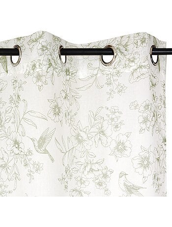 Rideau voilage imprimé floral, à œillets 140x240cm prêt à poser, vert kaki