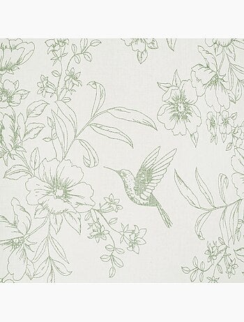 Rideau voilage imprimé floral, à œillets 140x240cm prêt à poser, vert kaki
