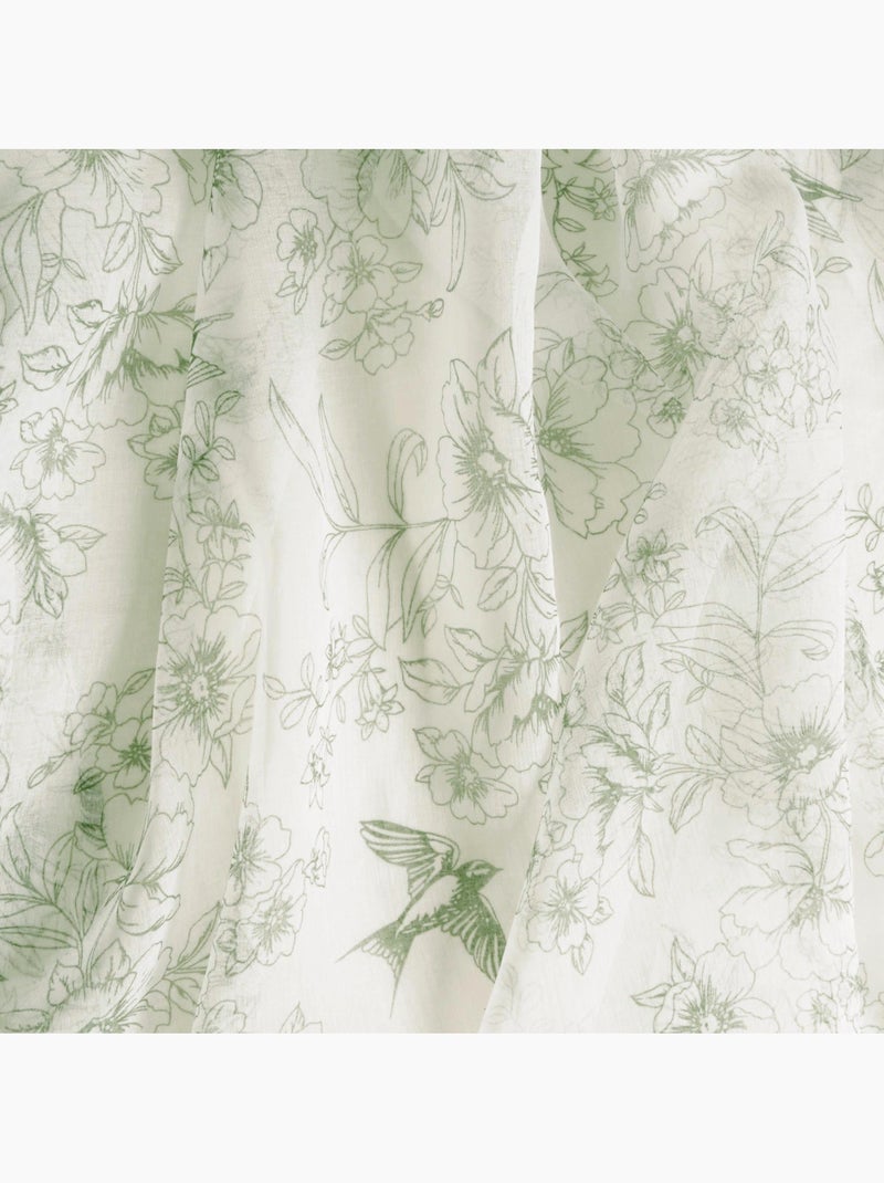 Rideau voilage imprimé floral, à œillets 140x240cm prêt à poser, vert kaki Vert kaki - Kiabi