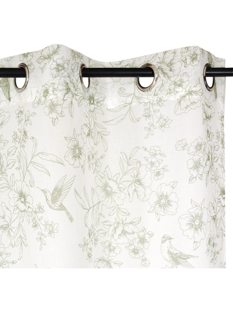 Rideau voilage imprimé floral, à œillets 140x240cm prêt à poser, vert kaki Vert kaki - Kiabi