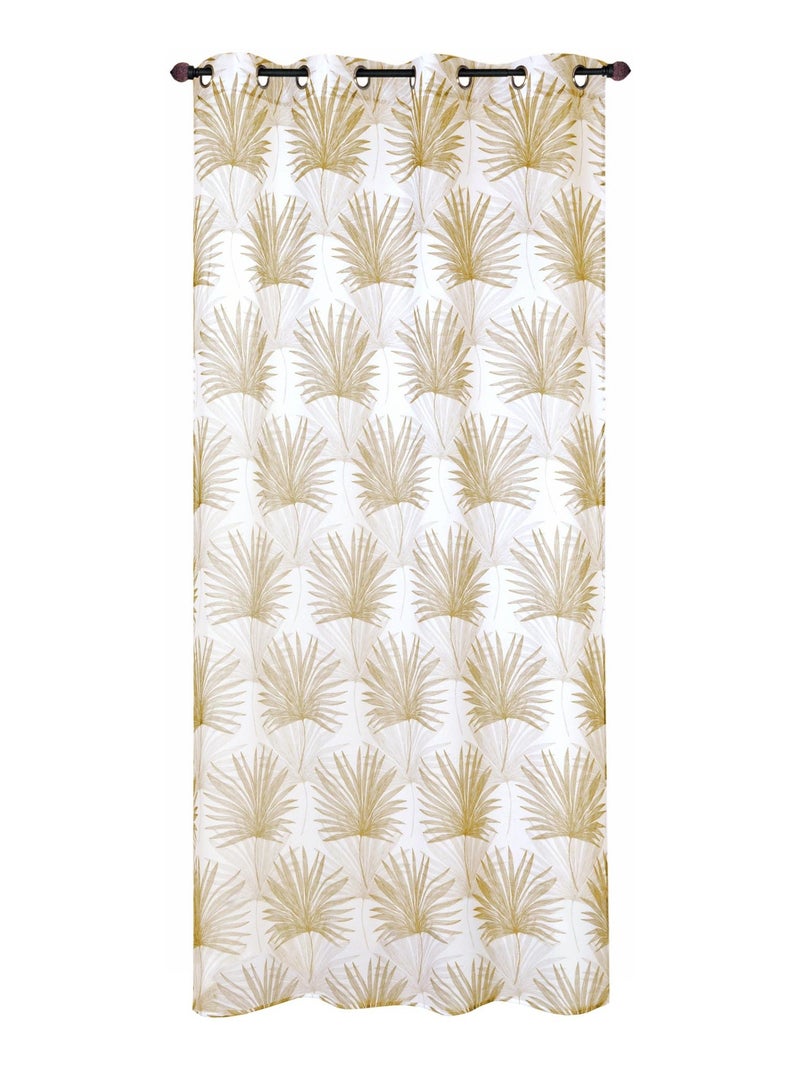 Rideau Voilage Imprimé motif palme - Prêt à Poser. Blanc Jaune - Kiabi