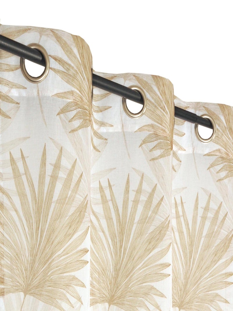 Rideau Voilage Imprimé motif palme - Prêt à Poser. Blanc Jaune - Kiabi