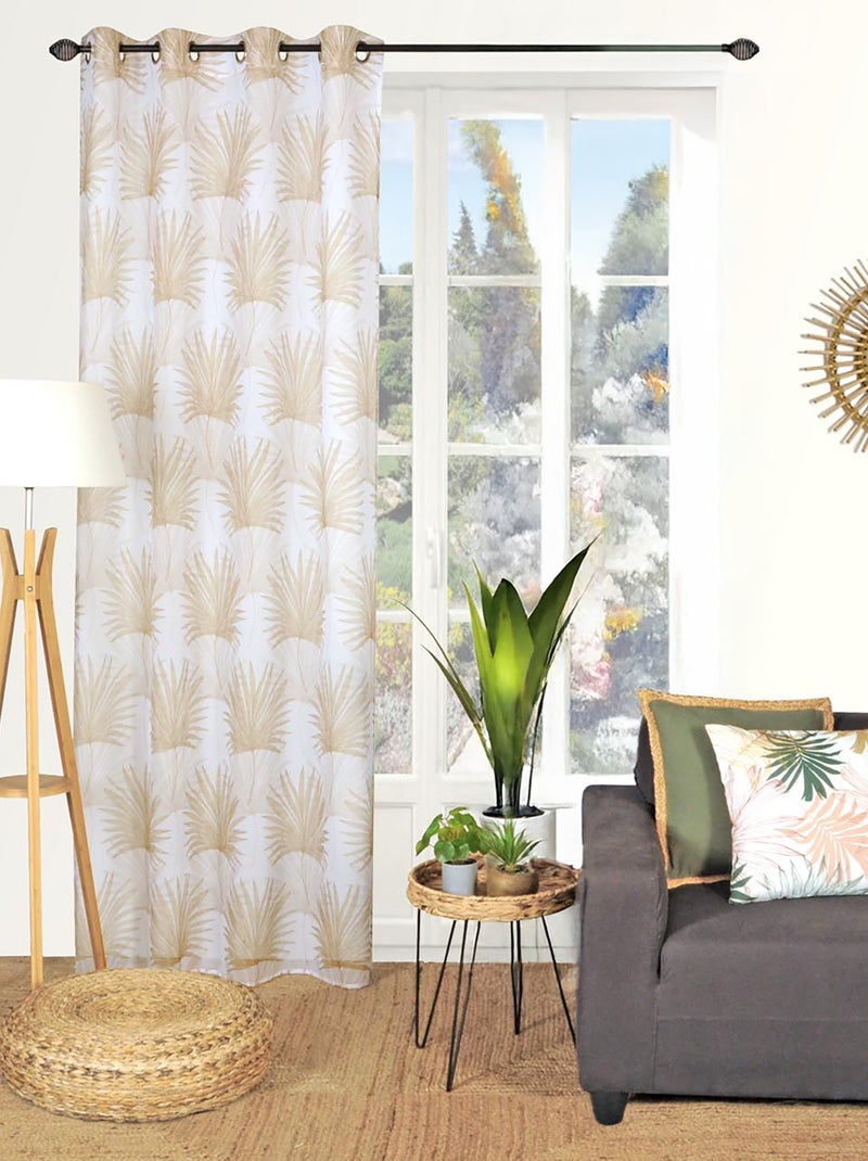 Rideau Voilage Imprimé motif palme - Prêt à Poser. Blanc Jaune - Kiabi