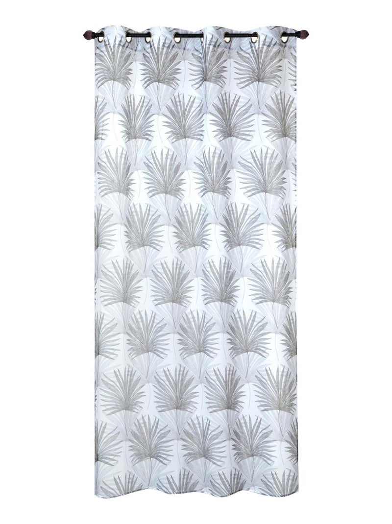 Rideau Voilage Imprimé motif palme - Prêt à Poser. Gris Argenté - Kiabi