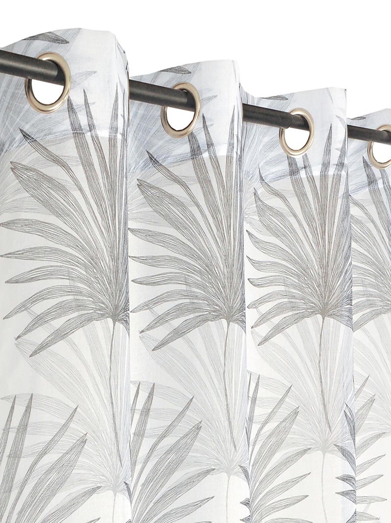 Rideau Voilage Imprimé motif palme - Prêt à Poser. Gris Argenté - Kiabi