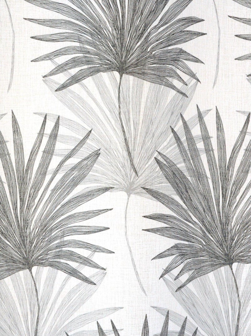 Rideau Voilage Imprimé motif palme - Prêt à Poser. Gris Argenté - Kiabi