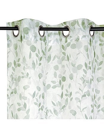 Rideau Voilage Imprimé Végétal, à œillets 140x240cm prêt à Poser, Vert