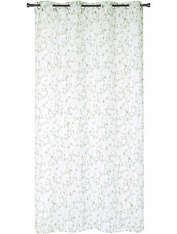 Rideau Voilage Imprimé Végétal, à œillets 140x240cm prêt à Poser, Vert