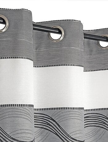 Rideau Voilage Jacquard Bandes Horizontales Fil Lurex - prêt à poser.