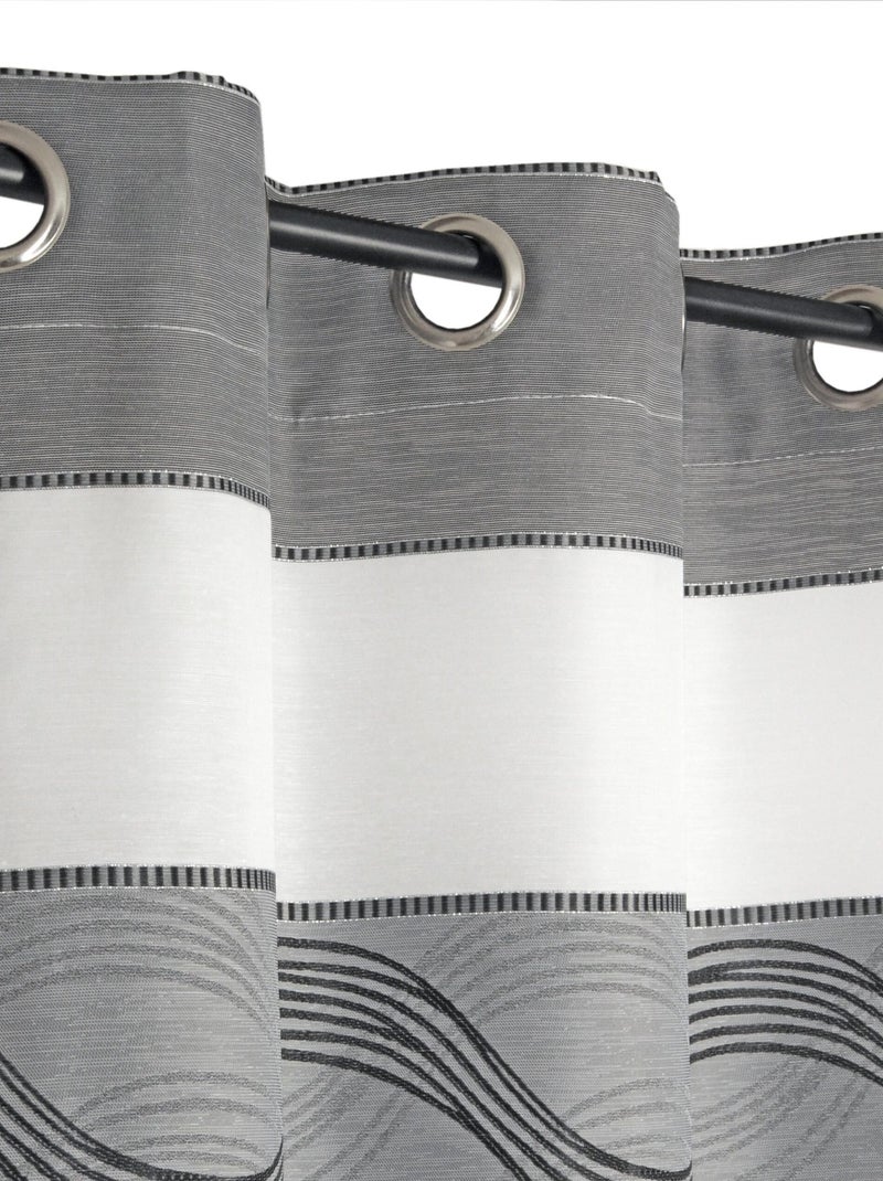 Rideau Voilage Jacquard Bandes Horizontales Fil Lurex - prêt à poser. Gris - Kiabi