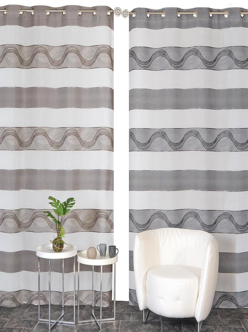 Rideau Voilage Jacquard Bandes Horizontales Fil Lurex - prêt à poser. Gris - Kiabi