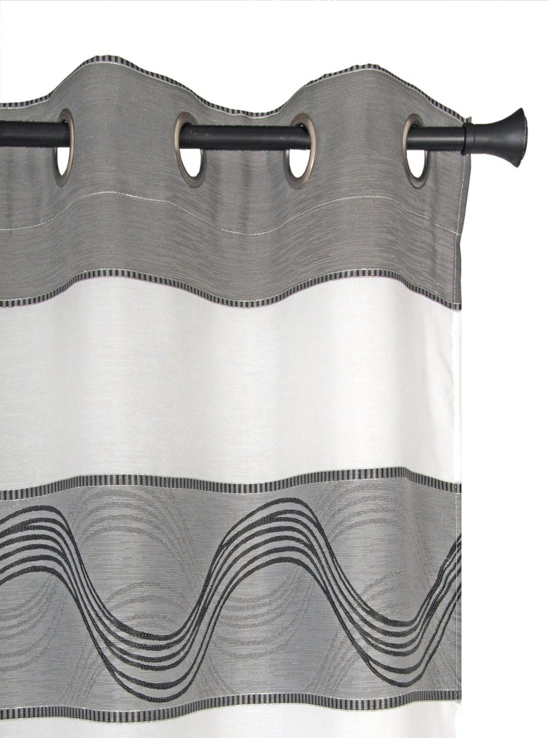 Rideau Voilage Jacquard Bandes Horizontales Fil Lurex - prêt à poser. Gris - Kiabi