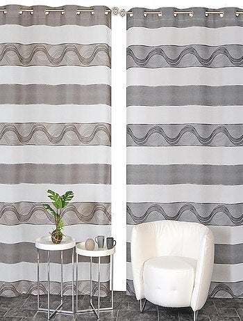Rideau Voilage Jacquard Bandes Horizontales Fil Lurex - prêt à poser.