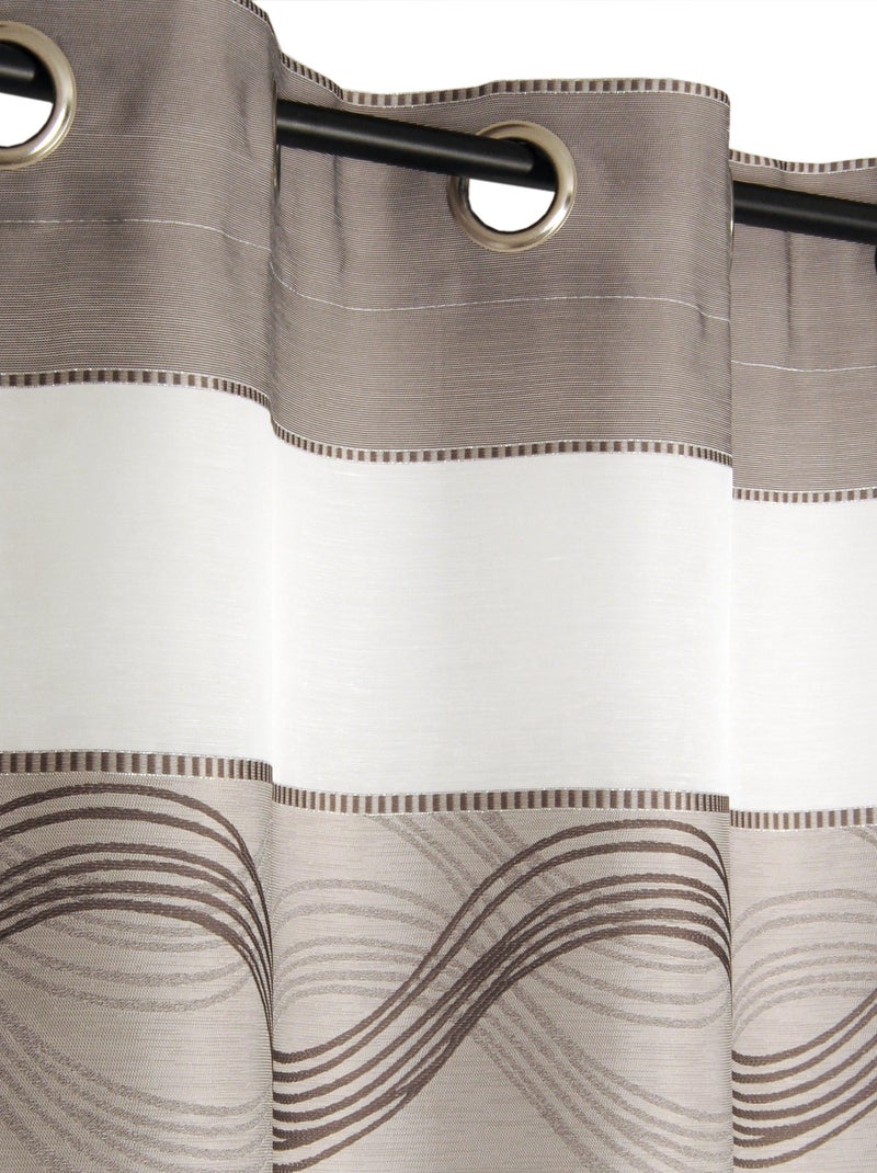 Rideau Voilage Jacquard Bandes Horizontales Fil Lurex - prêt à poser. Marron chocolat - Kiabi