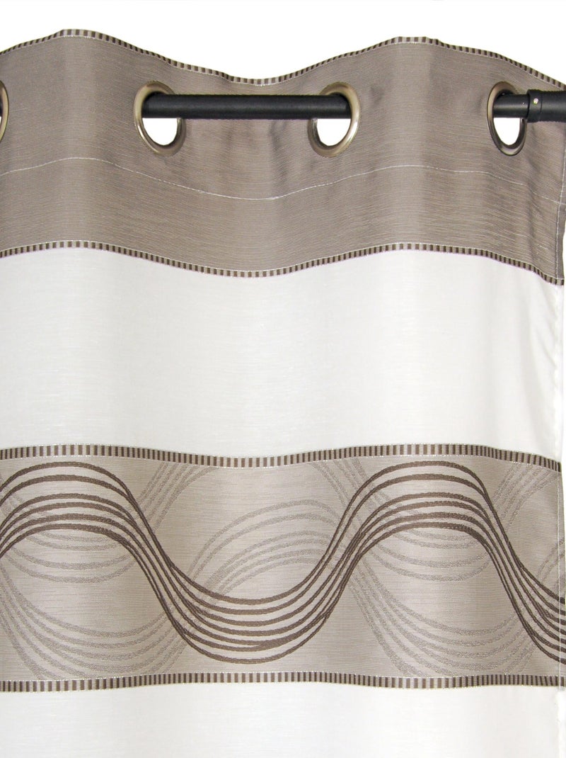 Rideau Voilage Jacquard Bandes Horizontales Fil Lurex - prêt à poser. Marron chocolat - Kiabi