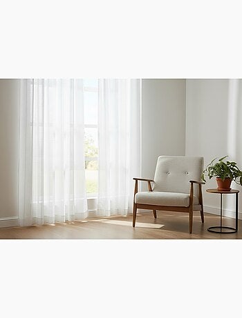 Rideau Voilage jour échelle effet rayures à œillets prêt a Poser, 140x240cm, Blanc