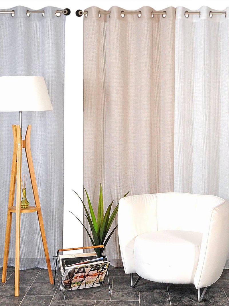 Rideau Voilage Organza Jacquards à Rayures Verticales. Beige - Kiabi