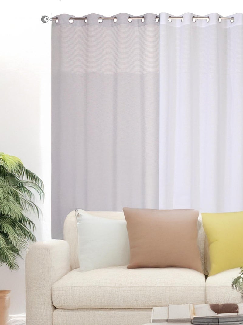 Rideau Voilage rayures ajourées en haut - prêt à poser. Blanc - Kiabi