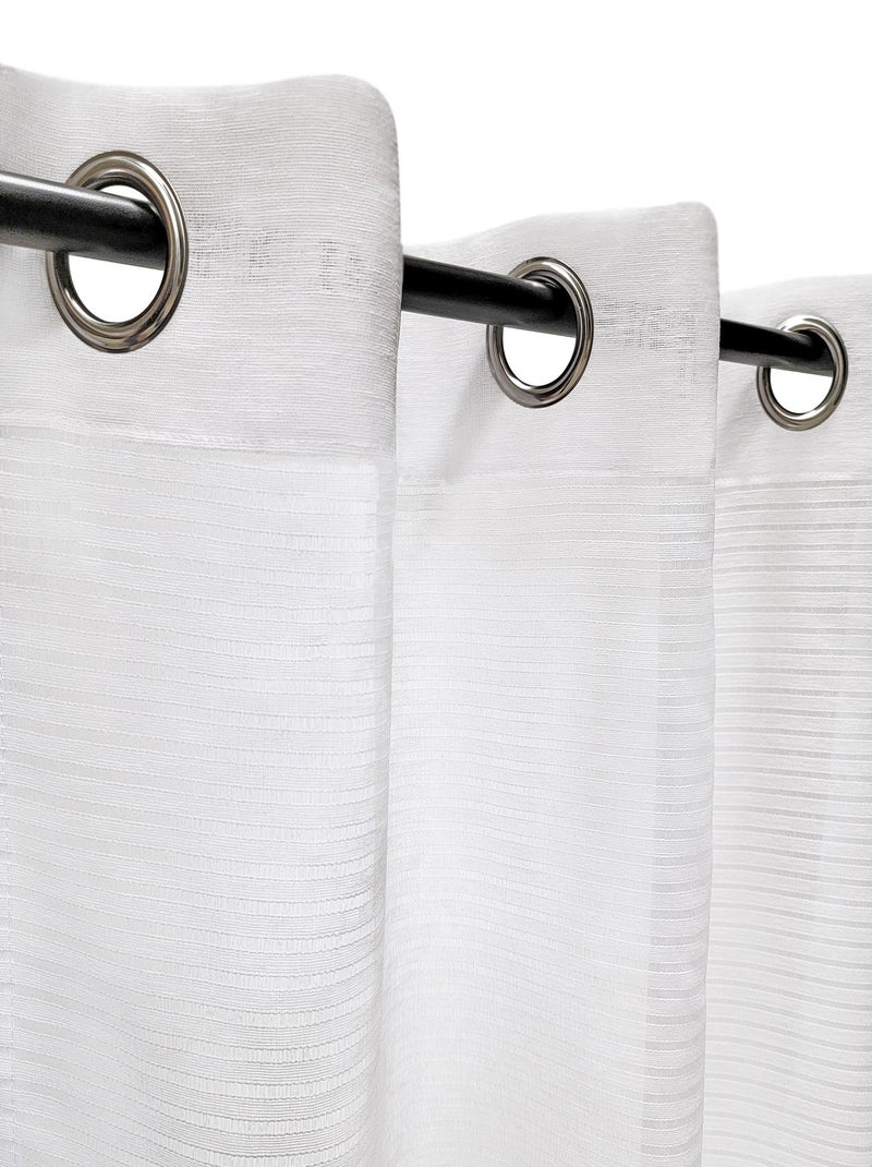 Rideau Voilage rayures ajourées en haut - prêt à poser. Blanc - Kiabi