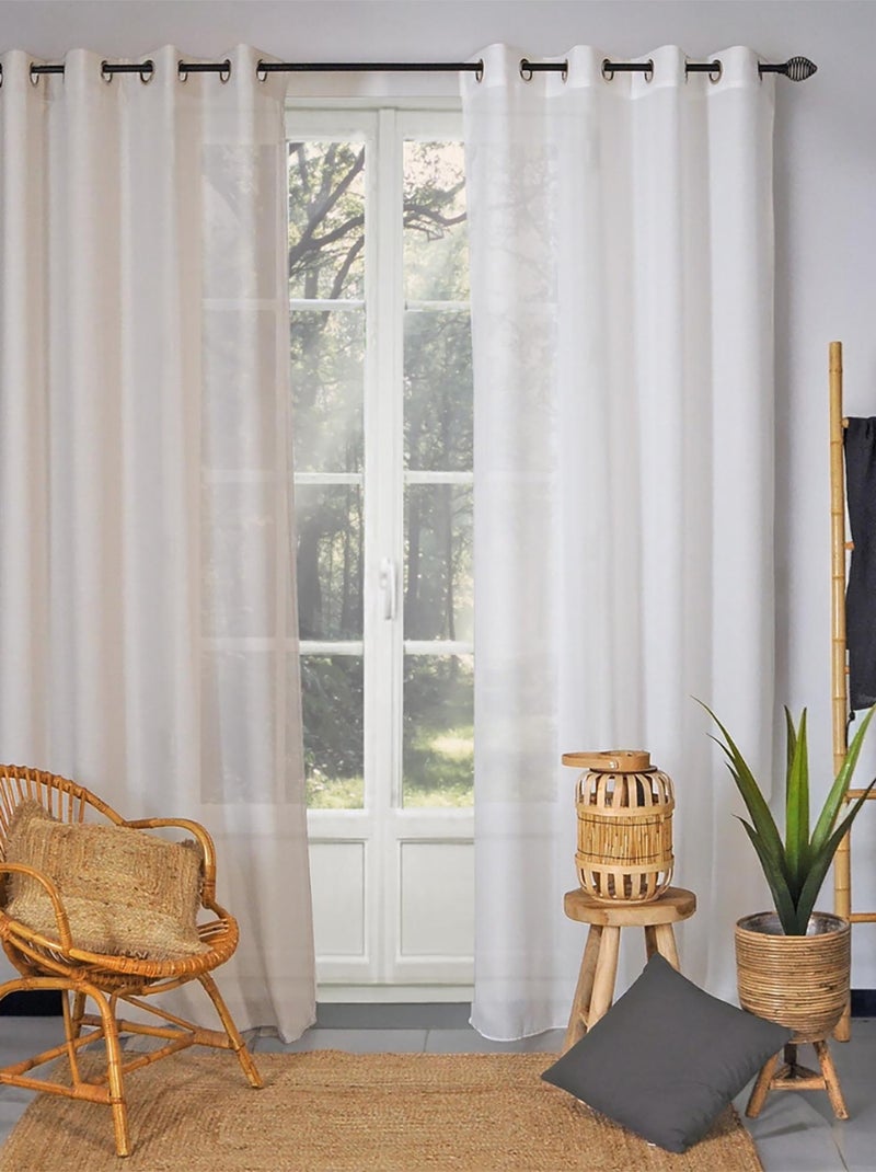 Rideau Voilage Uni 100% recyclé - prêt à poser. Blanc - Kiabi