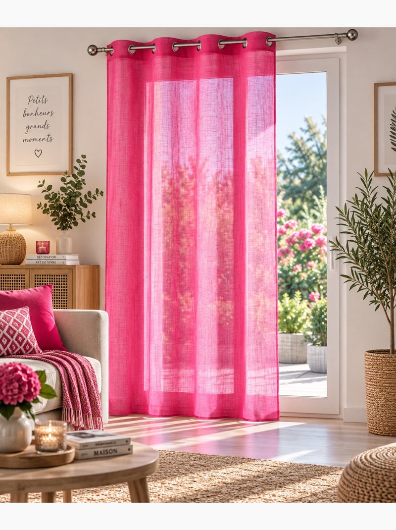 Rideau voile effet lin zazy Rose fushia - Kiabi