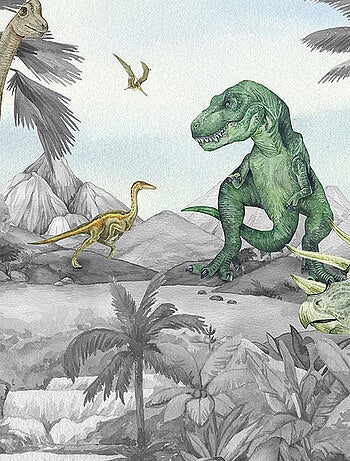 Rideaux Dinosaures noir et blanc - 2 pièces - L180 cm x H 160cm