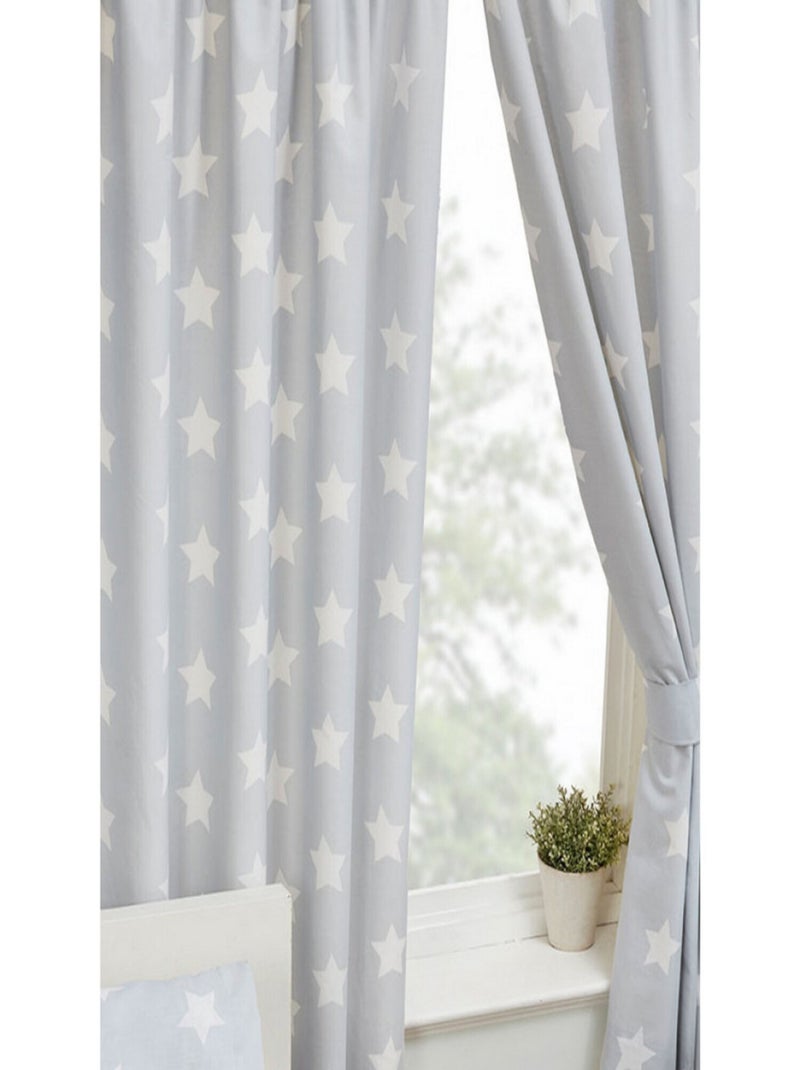 Rideaux Doublés Etoiles Grises et Blanches 168 cm x 137 cm Gris - Kiabi