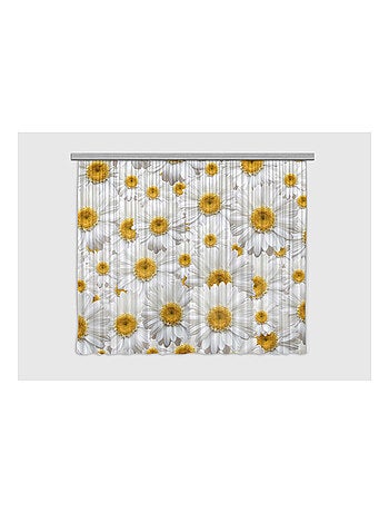Rideaux motifs fleurs marguerites blanches et jaunes 180x160 cm, 2 pièces