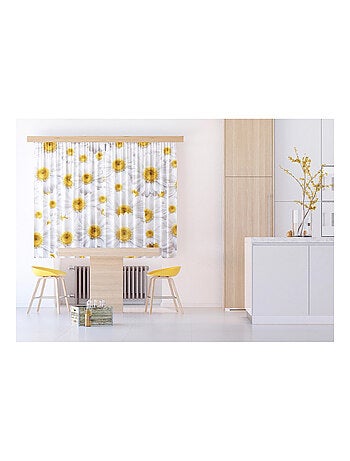 Rideaux motifs fleurs marguerites blanches et jaunes 180x160 cm, 2 pièces