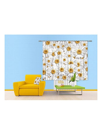 Rideaux motifs fleurs marguerites blanches et jaunes 180x160 cm, 2 pièces