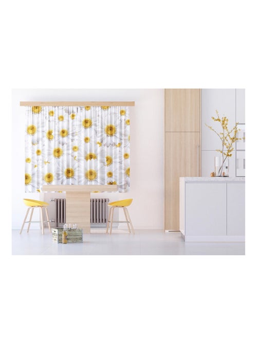Rideaux motifs fleurs marguerites blanches et jaunes 180x160 cm, 2 pièces - Kiabi