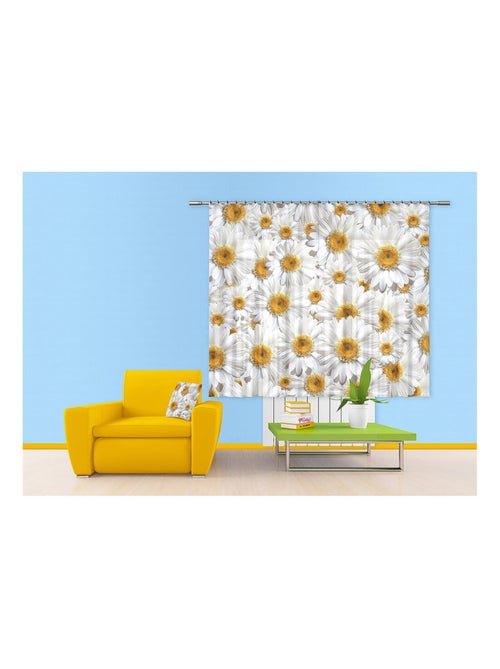 Rideaux motifs fleurs marguerites blanches et jaunes 180x160 cm, 2 pièces - Kiabi