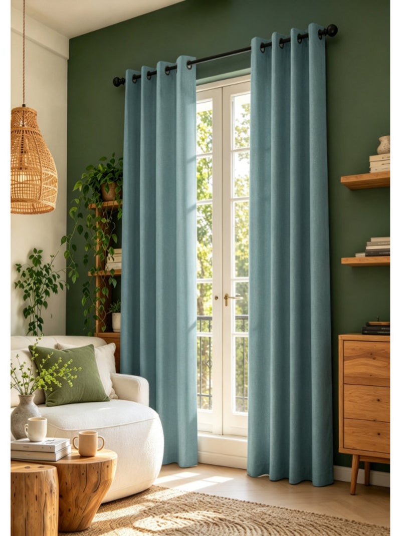 Rideaux occultant & obscurcissant - coton pur - 100% polyester Bleu turquoise - Kiabi