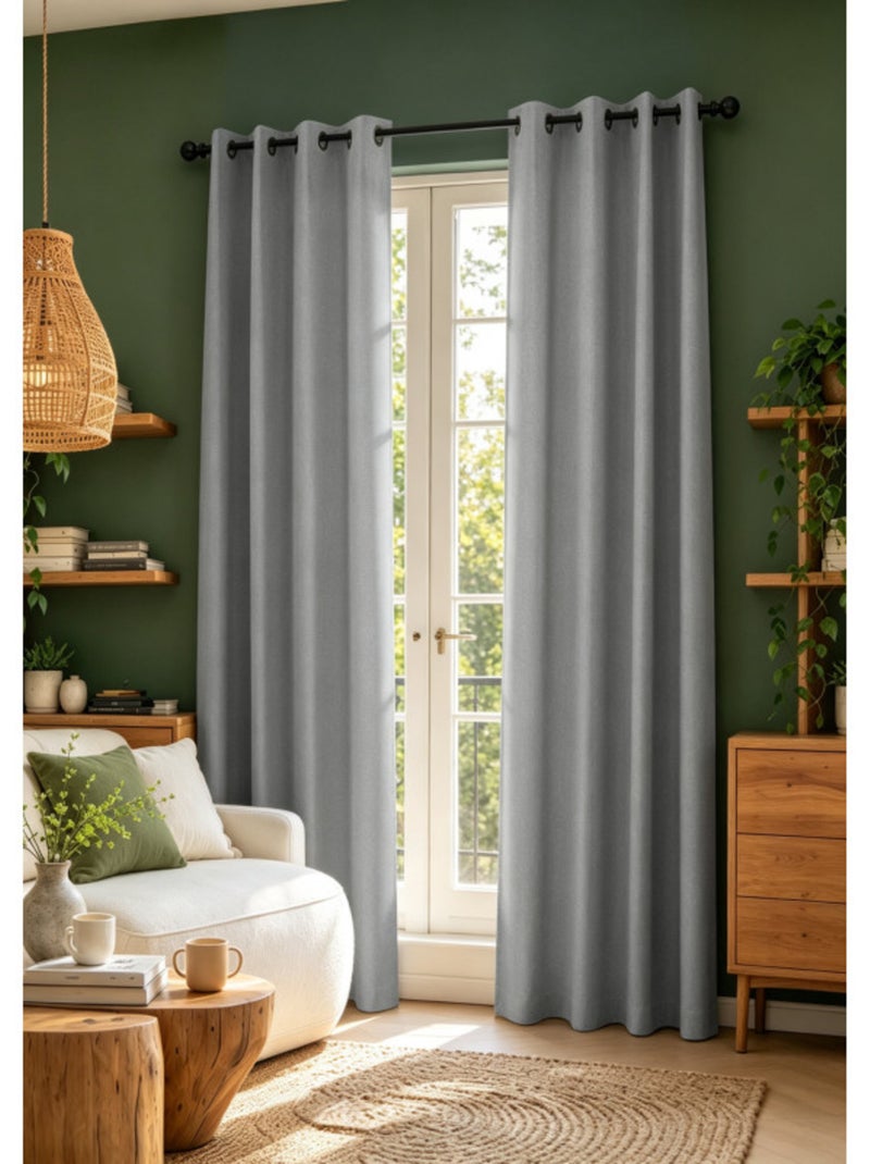 Rideaux occultant & obscurcissant - coton pur - 100% polyester Gris perle - Kiabi
