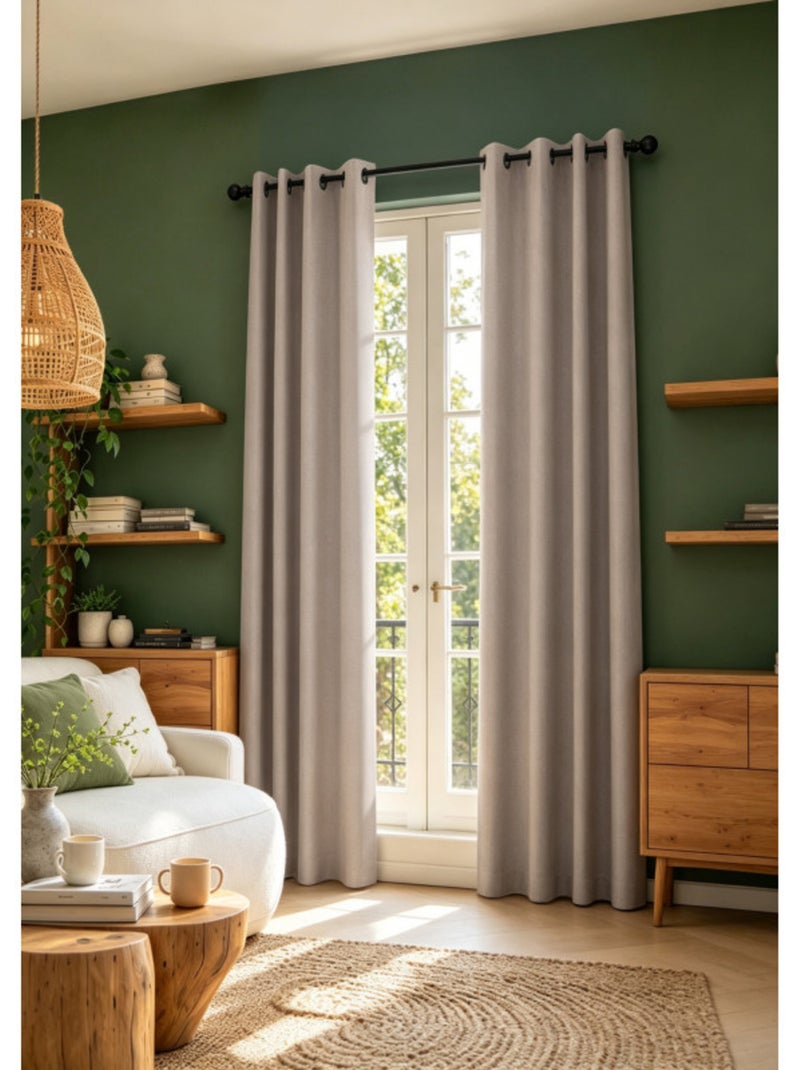 Rideaux occultant & obscurcissant - coton pur - 100% polyester Gris taupe - Kiabi