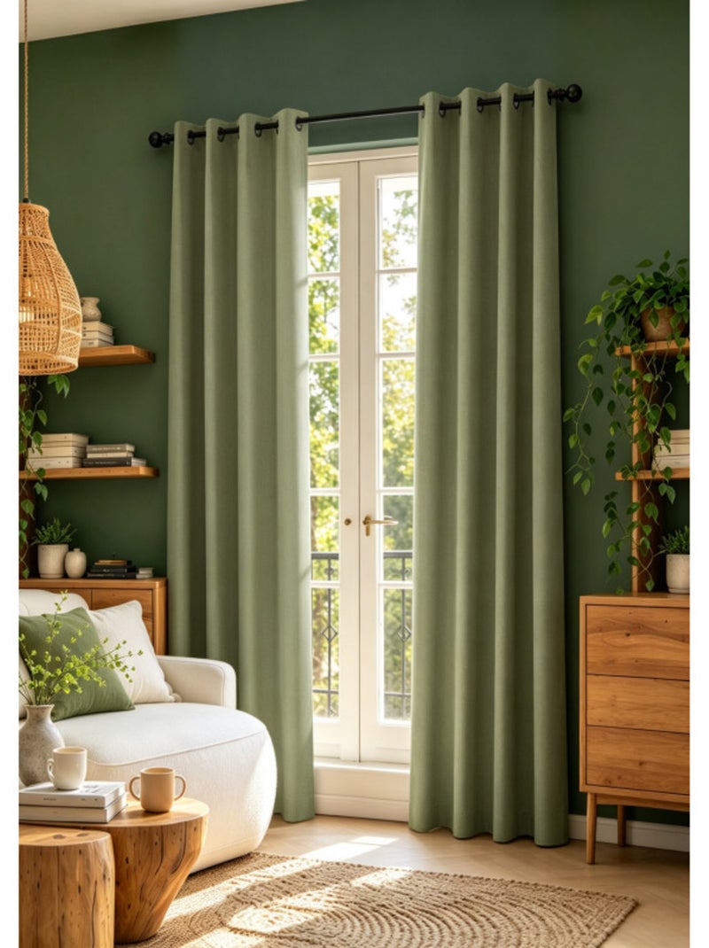 Rideaux occultant & obscurcissant - coton pur - 100% polyester Vert Sauge - Kiabi