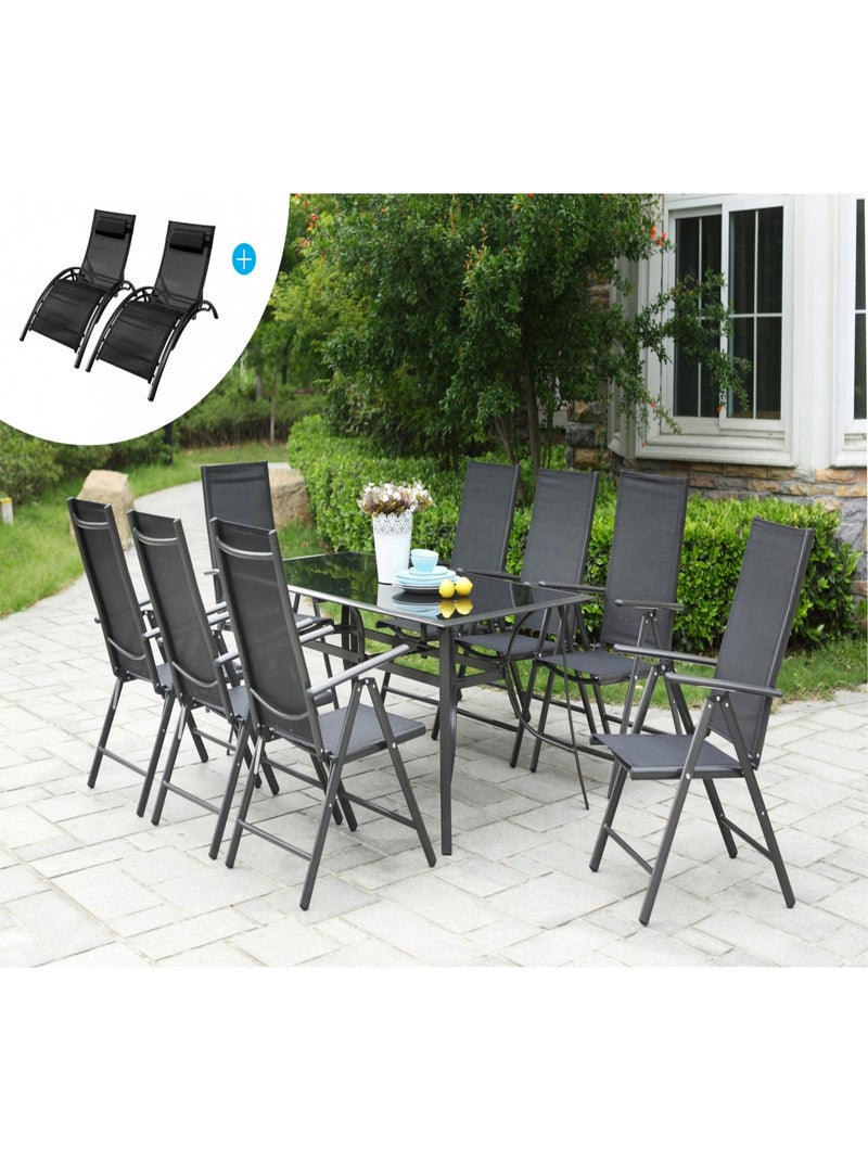 RIMINI Salon de Jardin Aluminium 8 fauteuils + Duo Transats Noir Noir - Kiabi