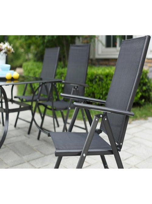 RIMINI Salon de Jardin Aluminium 8 fauteuils + Duo Transats Noir - Kiabi