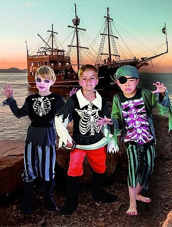 RIRE ET CONFETTI - Déguisement Pirate rayé Squelette Halloween enfant
