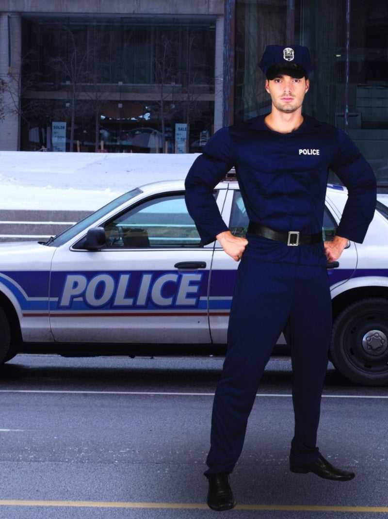 RIRE ET CONFETTI - Déguisement Policier musclé Homme Luxe Bleu - Kiabi