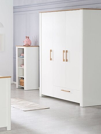 ROBA Armoire "Ava" 3 portes – corps blanc, avec éléments décoratifs en chêne artisan