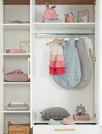 ROBA Armoire "Ava" 3 portes – corps blanc, avec éléments décoratifs en chêne artisan