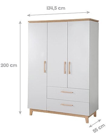 ROBA Armoire "Caro" 3 portes et 2 tiroirs à fermeture progressive