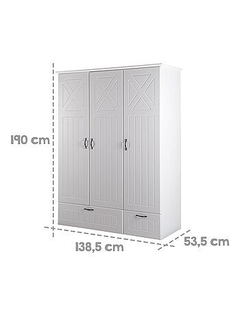 Armoire Mila 3 portes battantes, 2 tiroirs, technologie à fermeture – roba